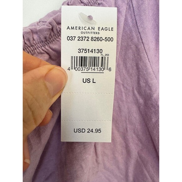 AE AMERICAN EAGLE Top Womens Large Cropped Lavender Puff Sleeve Button Front - Picture 3 of 5